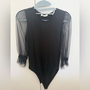 Marcella NYC Black Mesh Sleeve Bodysuit Size Small